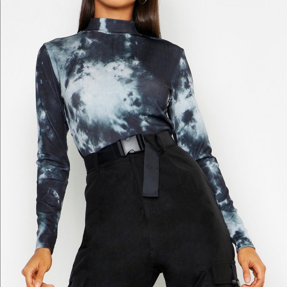 BOOHOO ROLL NECK RIB TIE DYE TOP